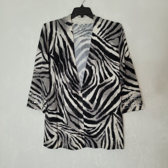 JM Collection Zebra Print Cardigan - Picture 1 of 2